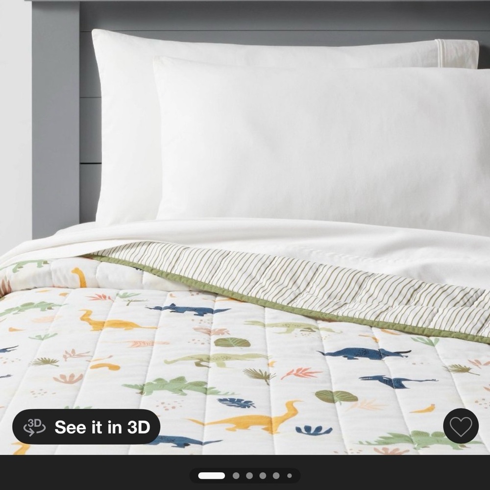 Pillowfort Dinosaur and Leaf Print Quilt - White, Green, and Blue - Picture 6 of 7